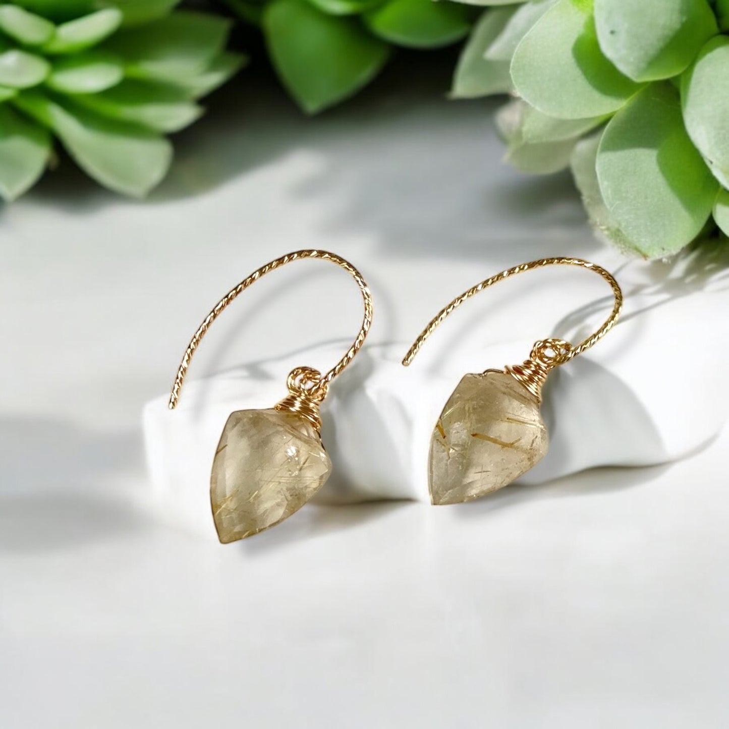 Rutilated Quartz Dangle Earrings