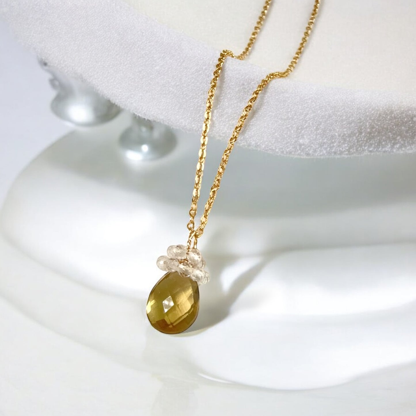 Lemon Quartz and Crystal Pendant Necklace