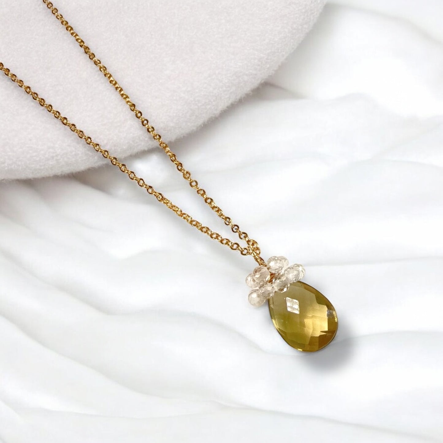 Lemon Quartz and Crystal Pendant Necklace