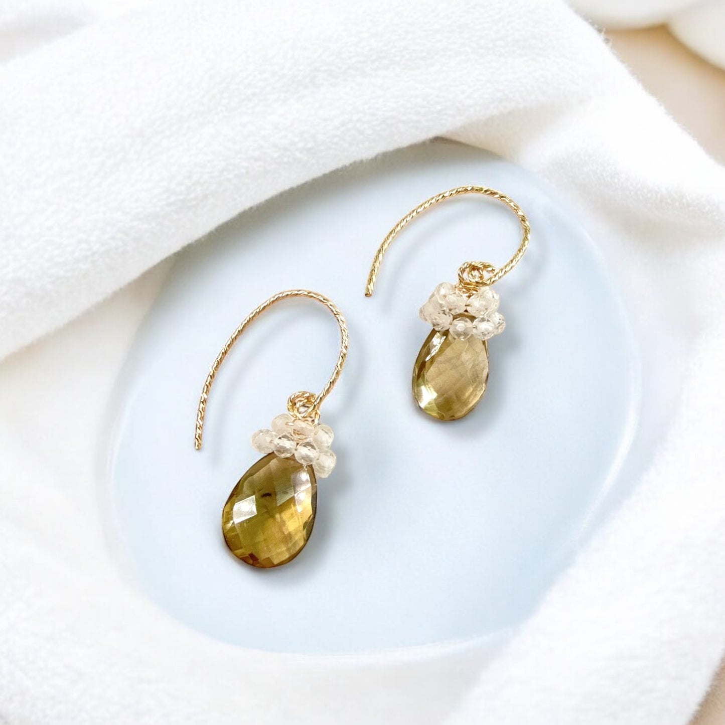 Lemon Quartz and Crystal Dangle Earrings