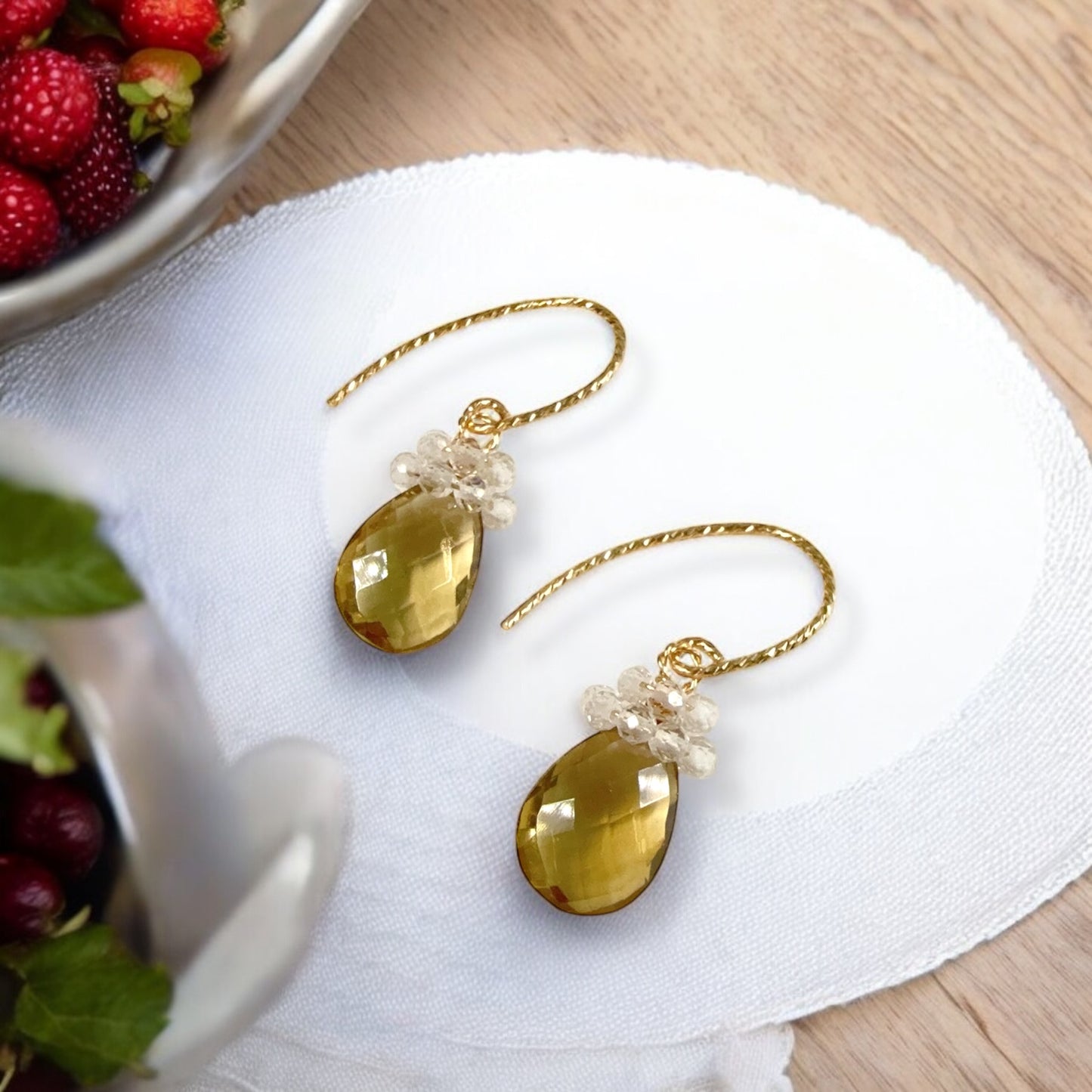 Lemon Quartz and Crystal Dangle Earrings