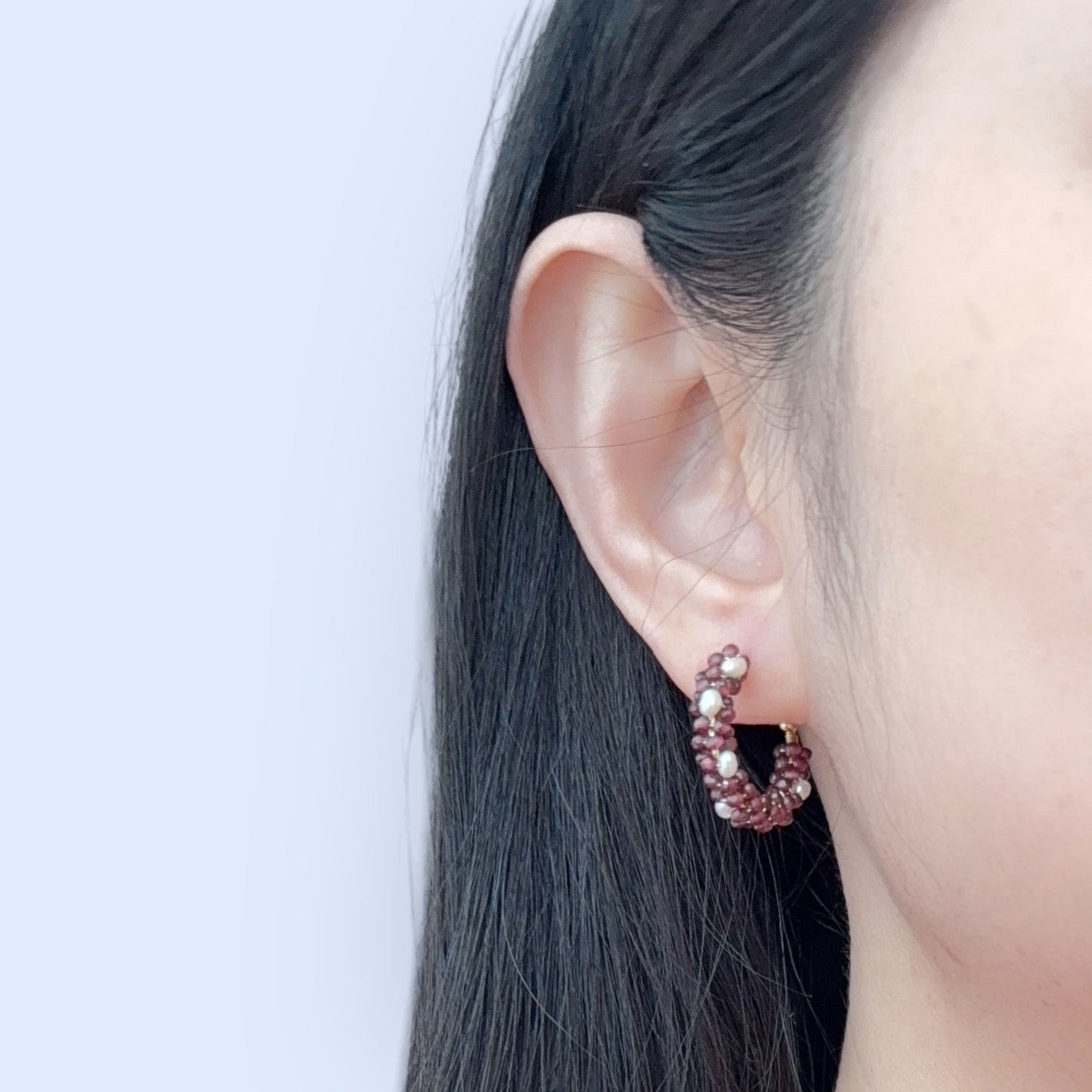Garnet and Pearl Hoop Earrings