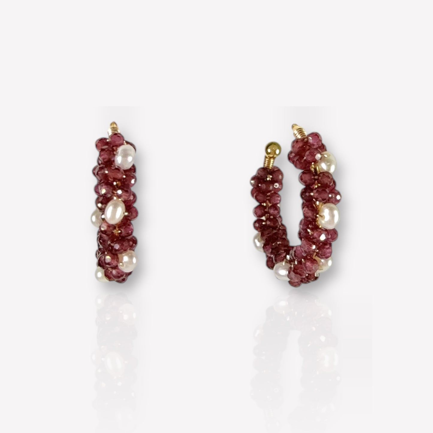 Garnet and Pearl Hoop Earrings