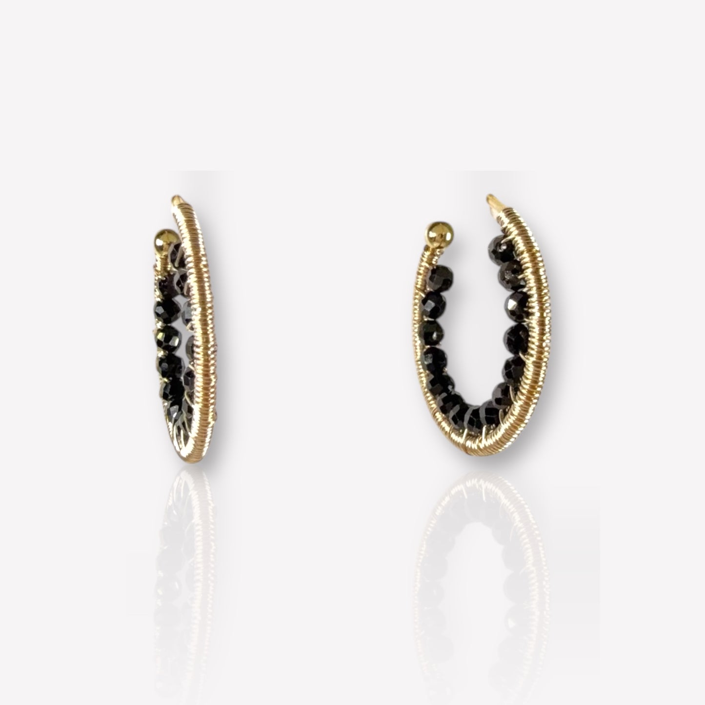 Black Spinel S Hoop Earrings