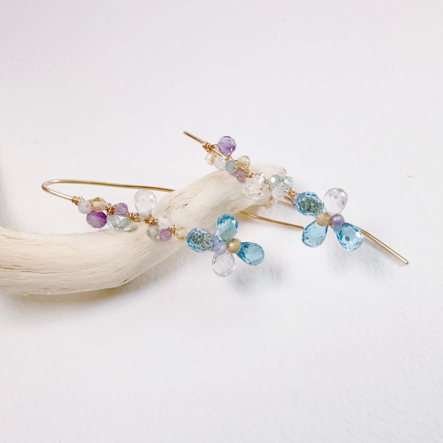 Blue Topaz Floral Dangle Earrings