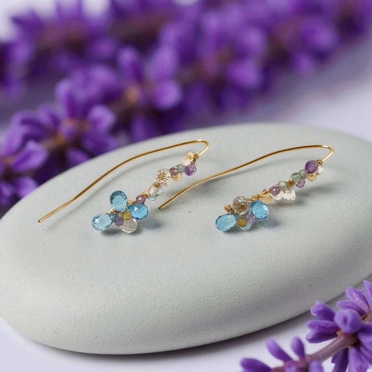 Blue Topaz Floral Dangle Earrings