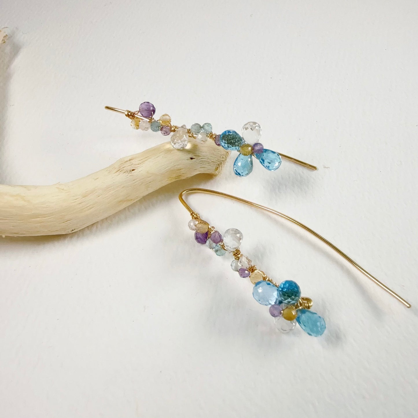 Blue Topaz Floral Dangle Earrings