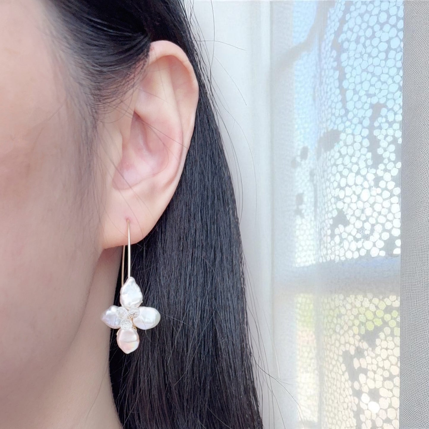 Pearl and Topaz Floral Dangle Earrings