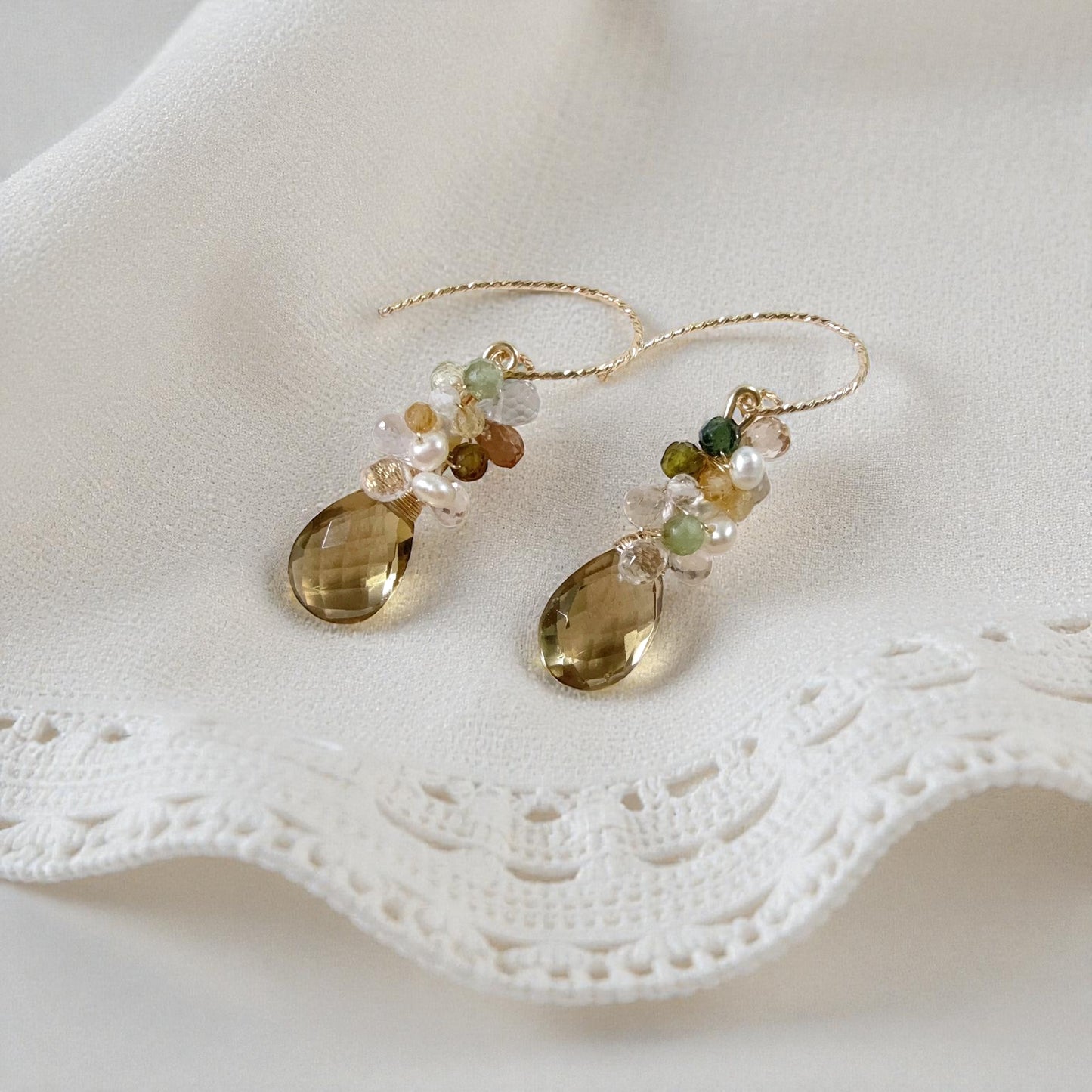Lemon Quartz Floral Dangle Earrings