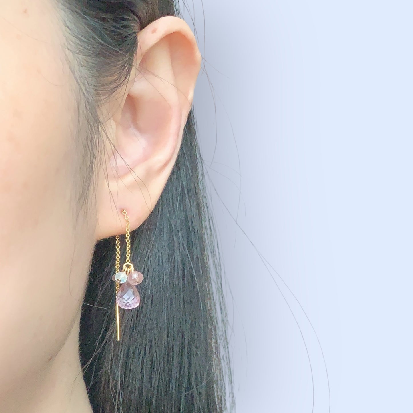 Pink Topaz Chain Earrings