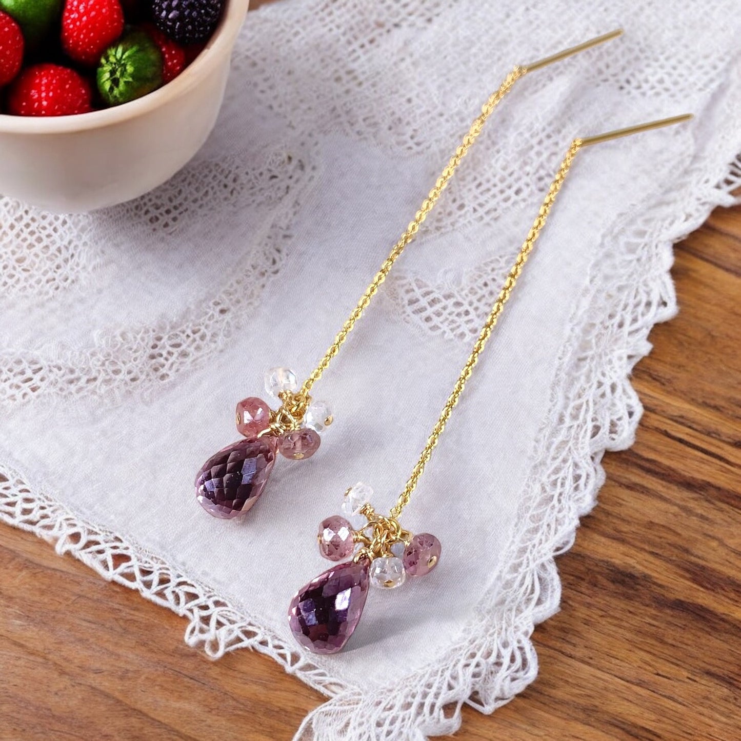 Pink Topaz Chain Earrings