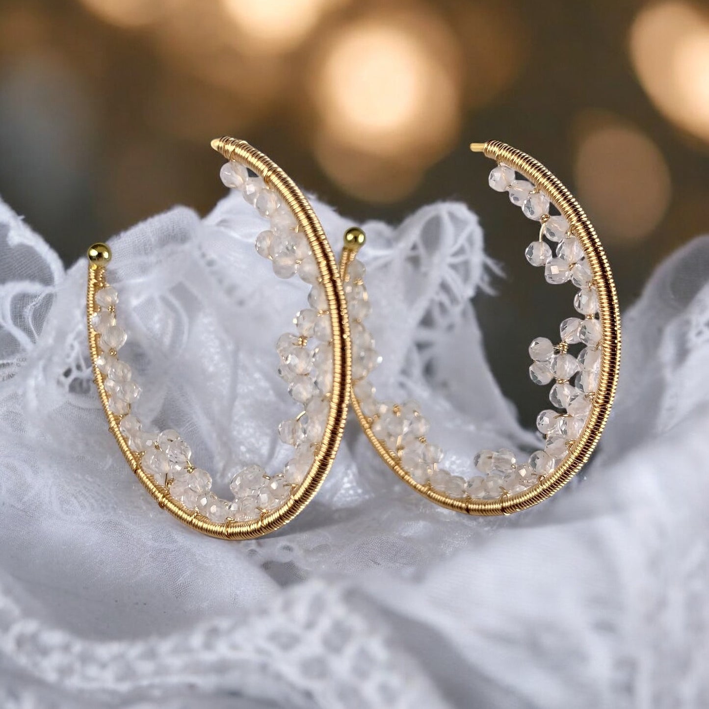 Moonstone Lace Cave Hoop Earrings