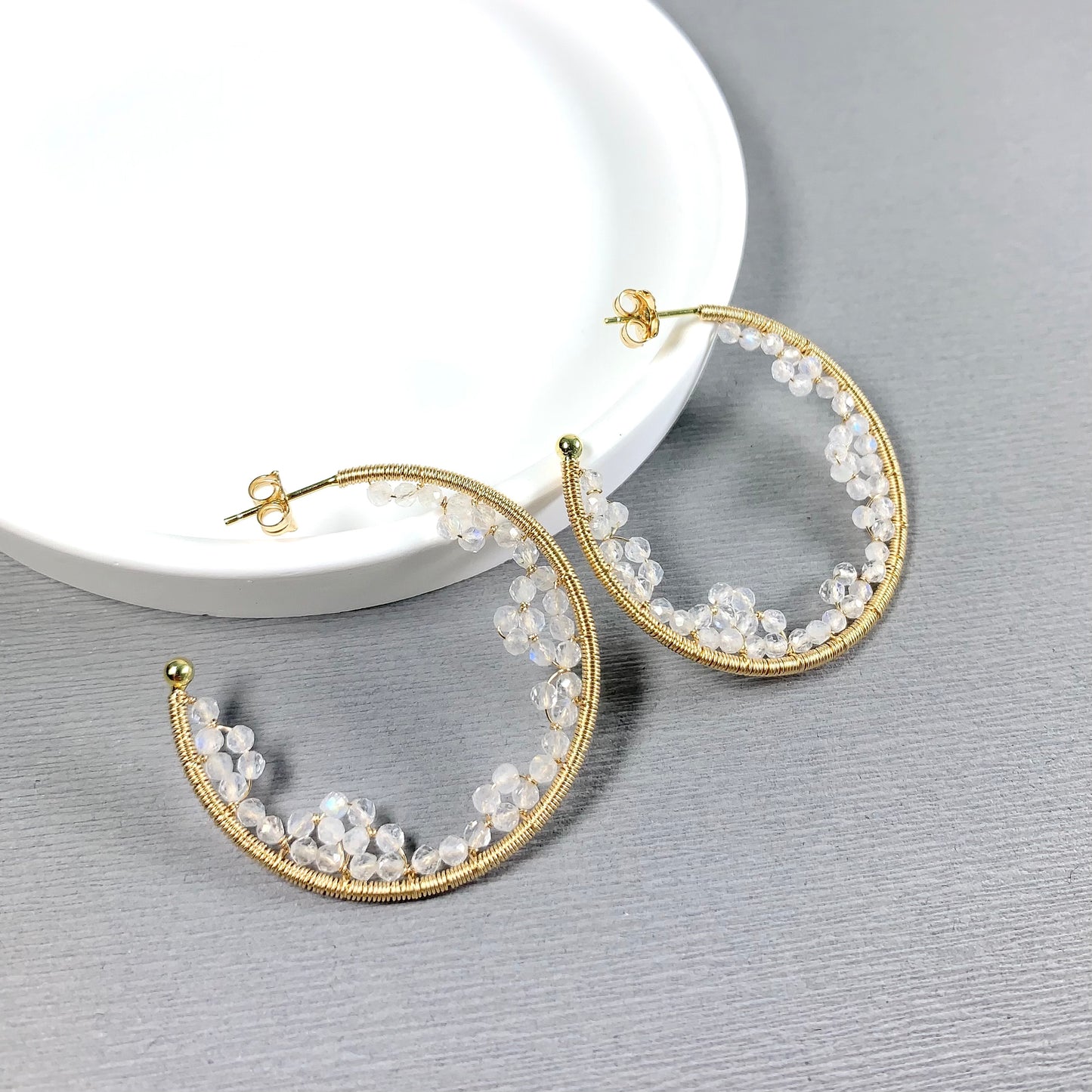 Moonstone Lace Cave Hoop Earrings