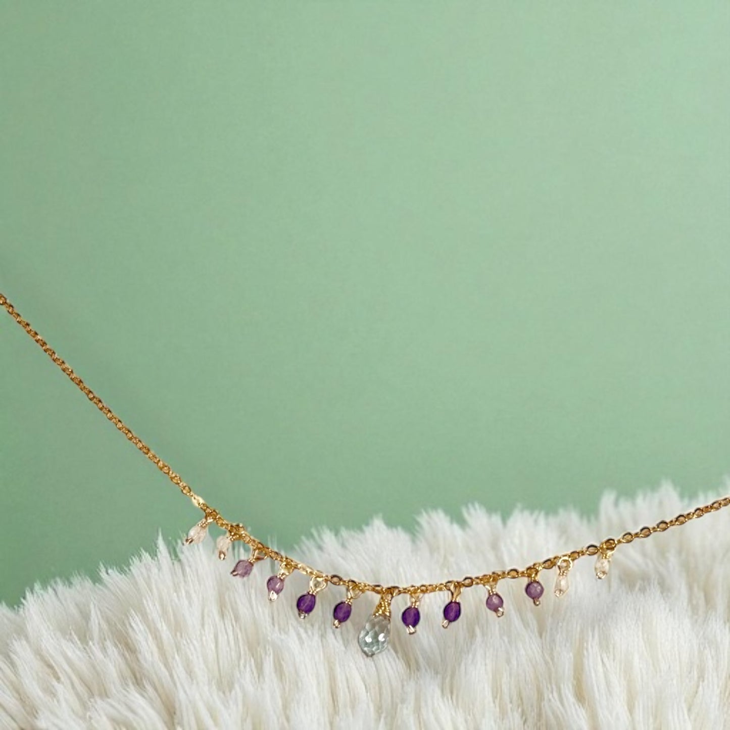 Tiny Amethyst and White Topaz Dangle Necklace