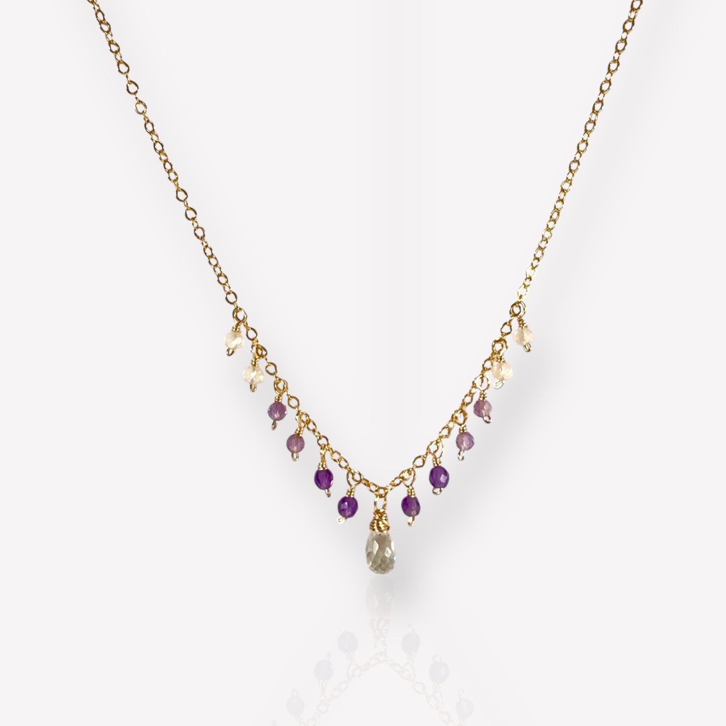 Tiny Amethyst and White Topaz Dangle Necklace