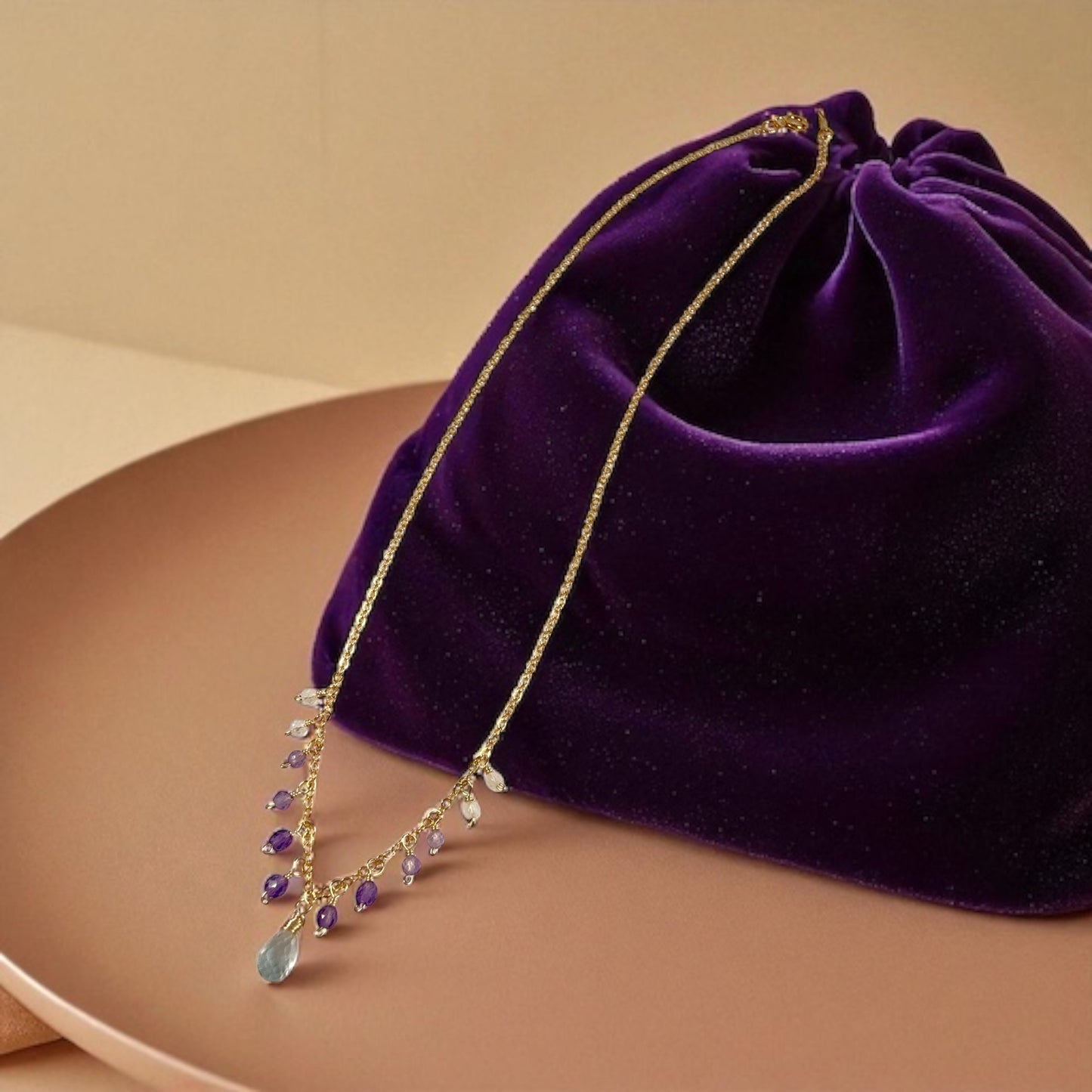 Tiny Amethyst and White Topaz Dangle Necklace