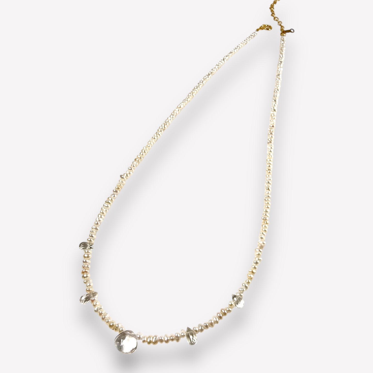 Mini Button Pearl and Crystal Necklace