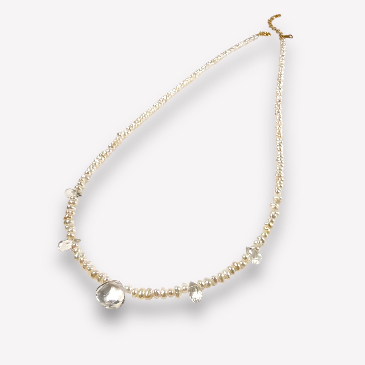 Mini Button Pearl and Crystal Necklace
