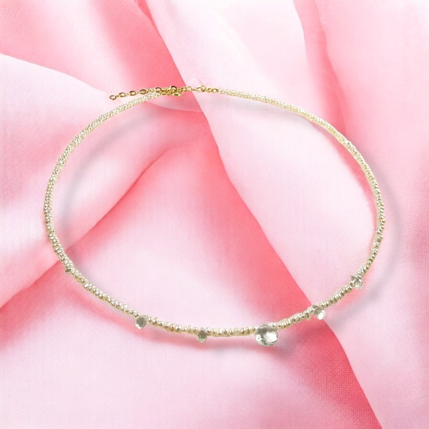 Mini Button Pearl and Crystal Necklace