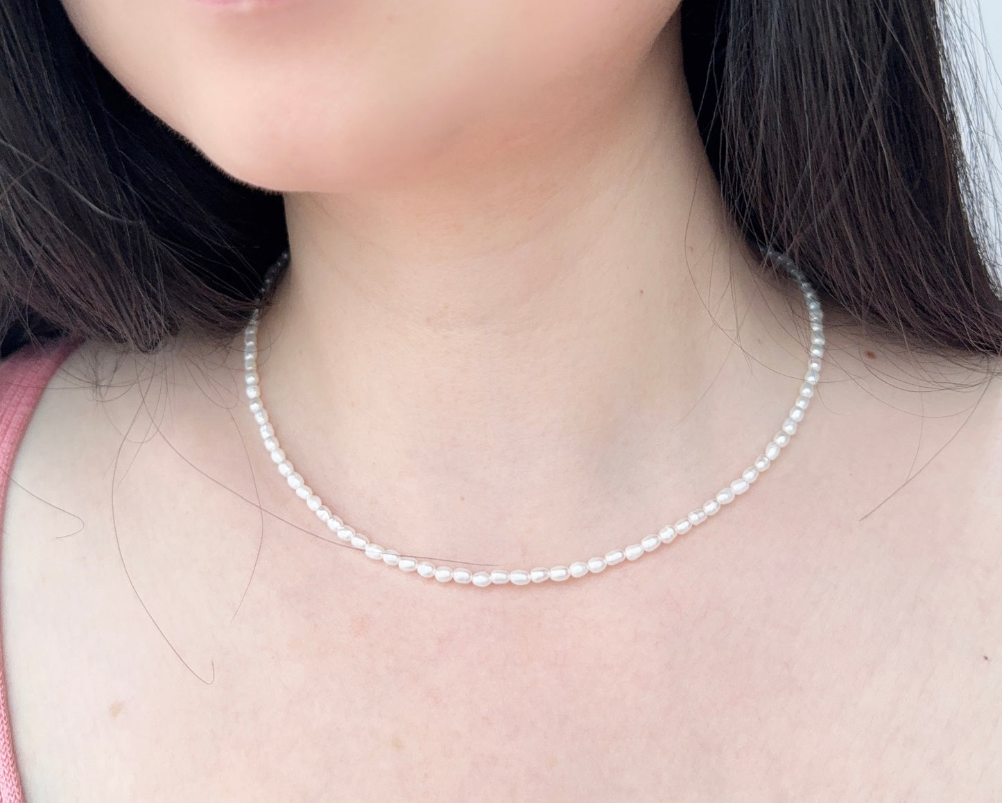 Tiny Rice Pearl Necklace