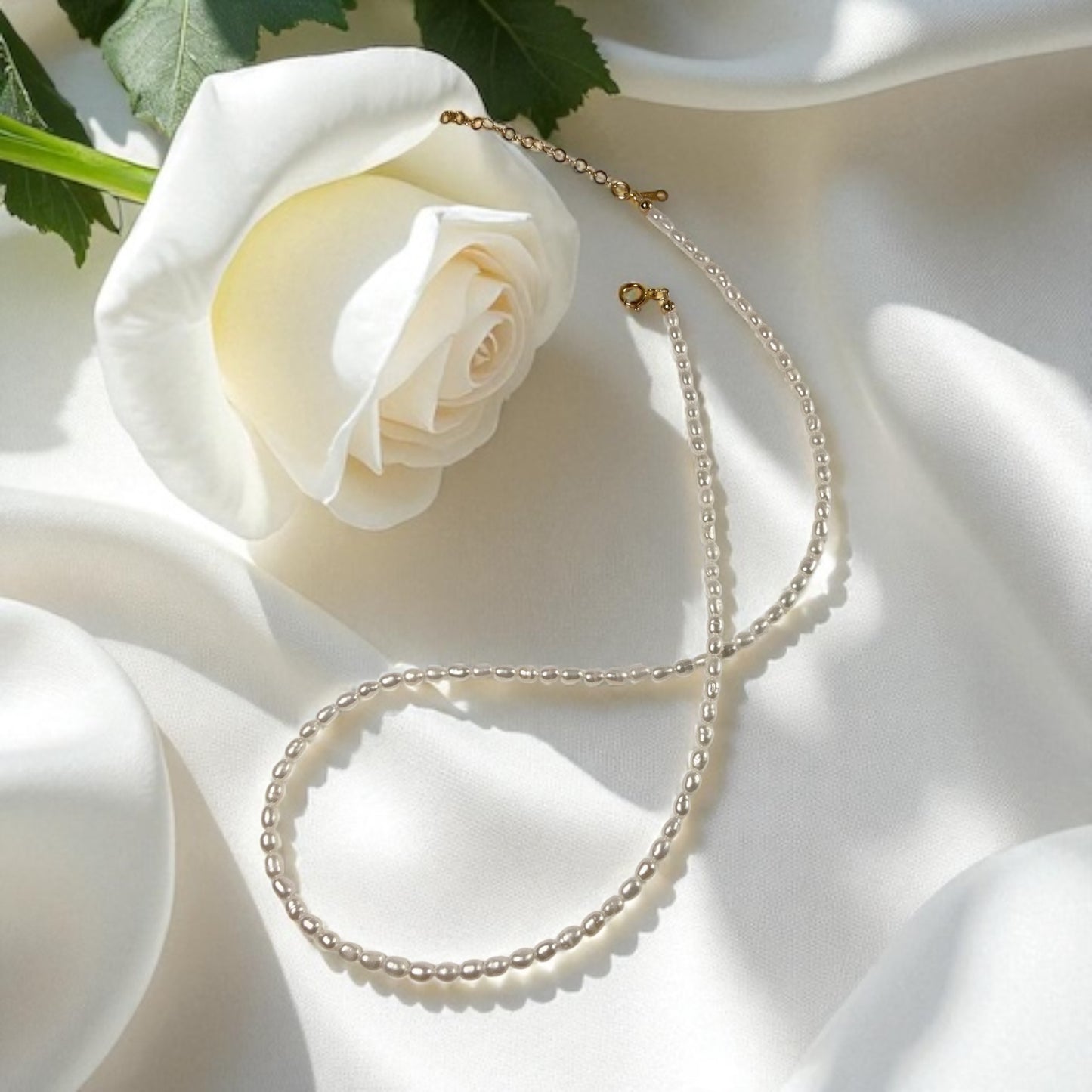 Tiny Rice Pearl Necklace