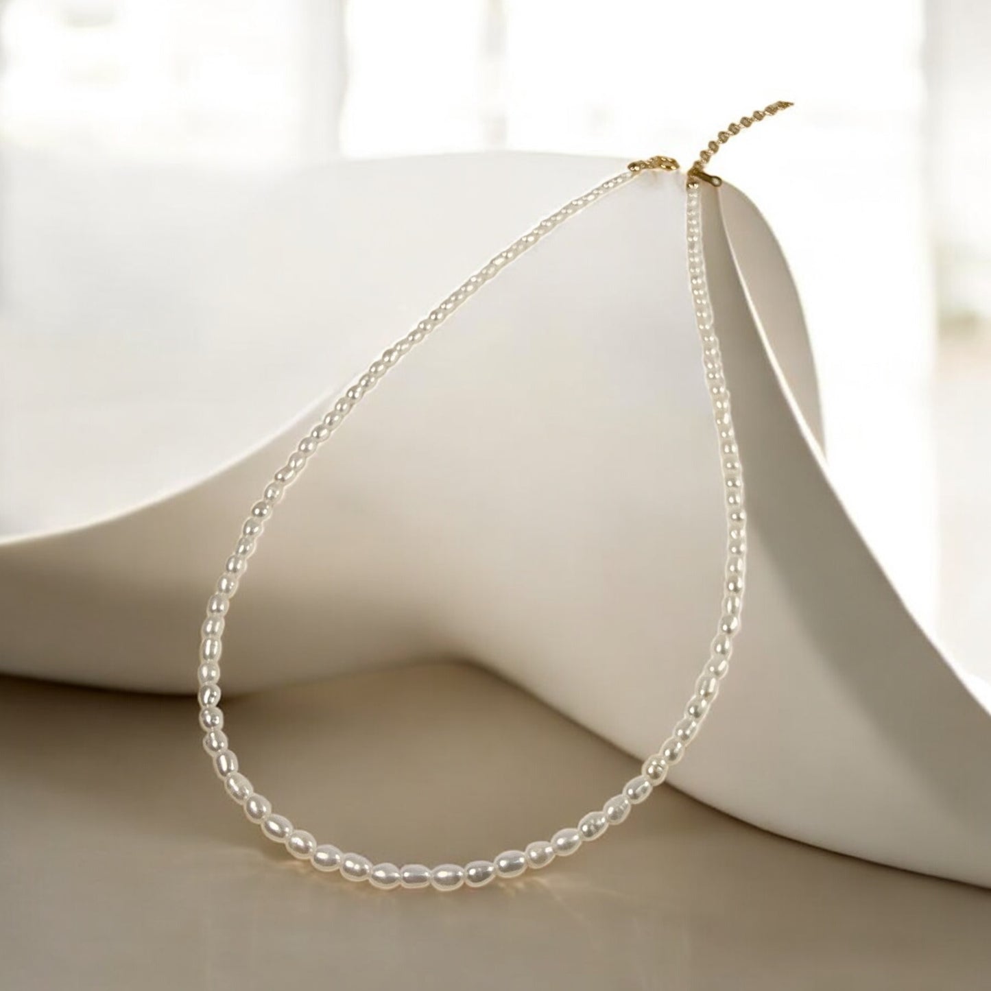 Tiny Rice Pearl Necklace