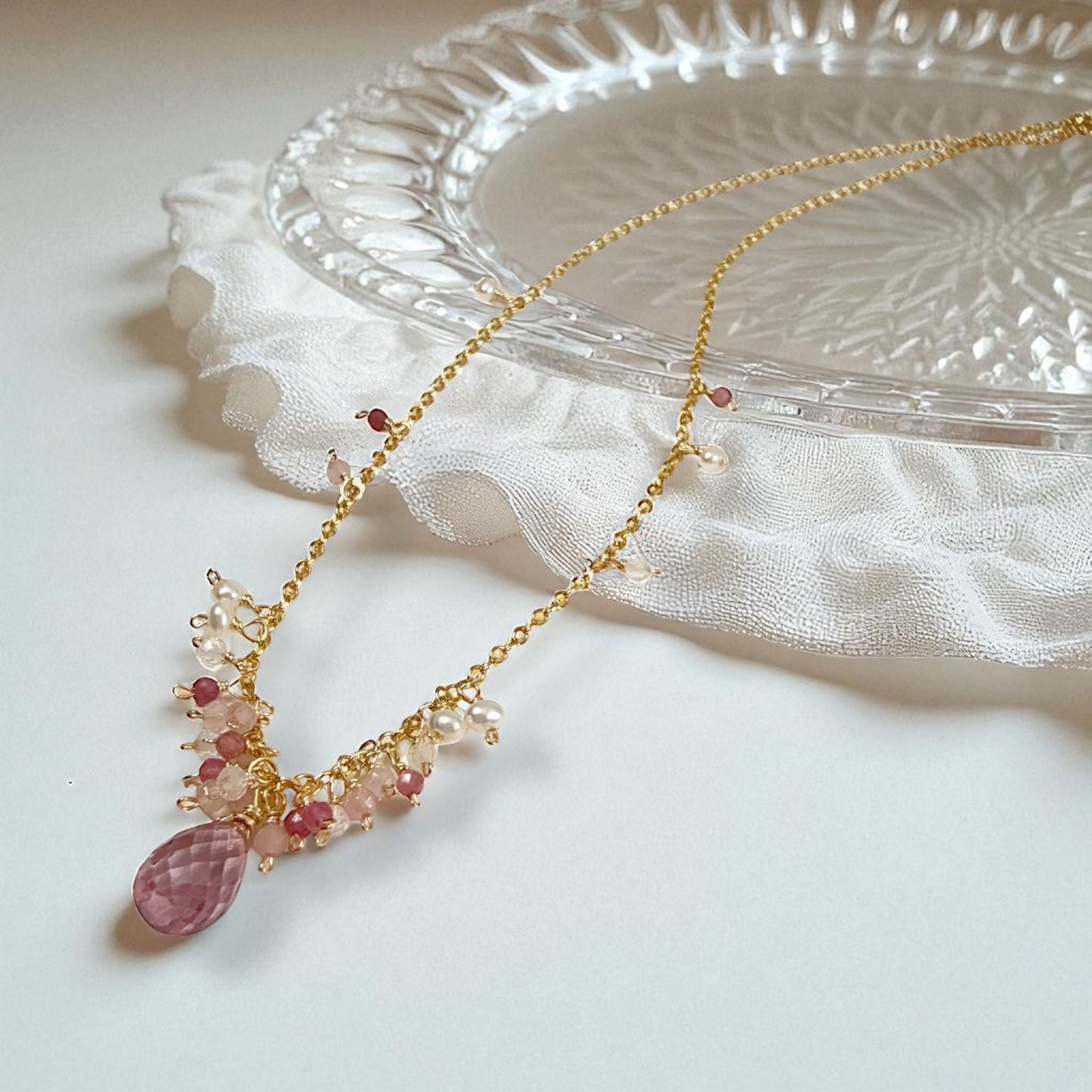 Pink Topaz Dangle Necklace