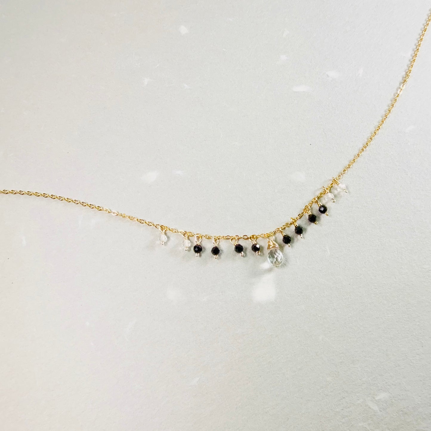 Tiny Black Spinel and White Topaz Dangle Necklace