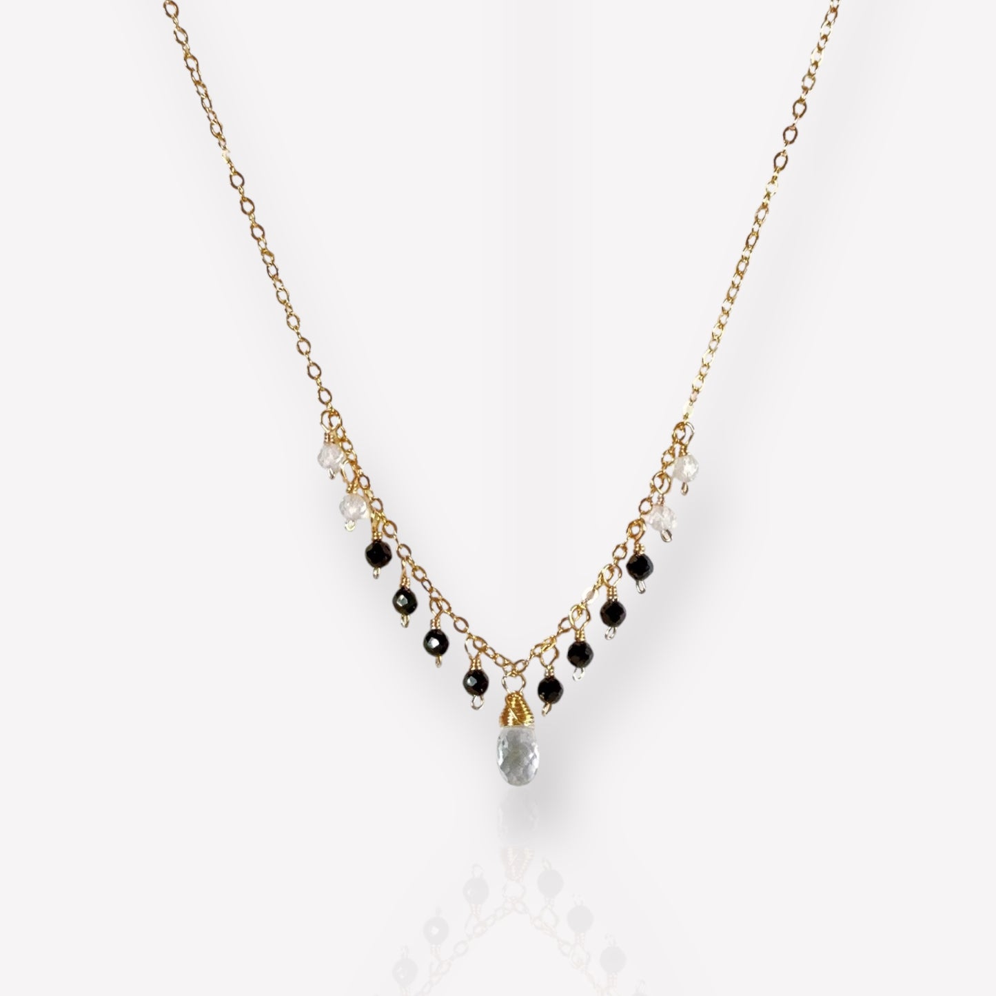 Tiny Black Spinel and White Topaz Dangle Necklace