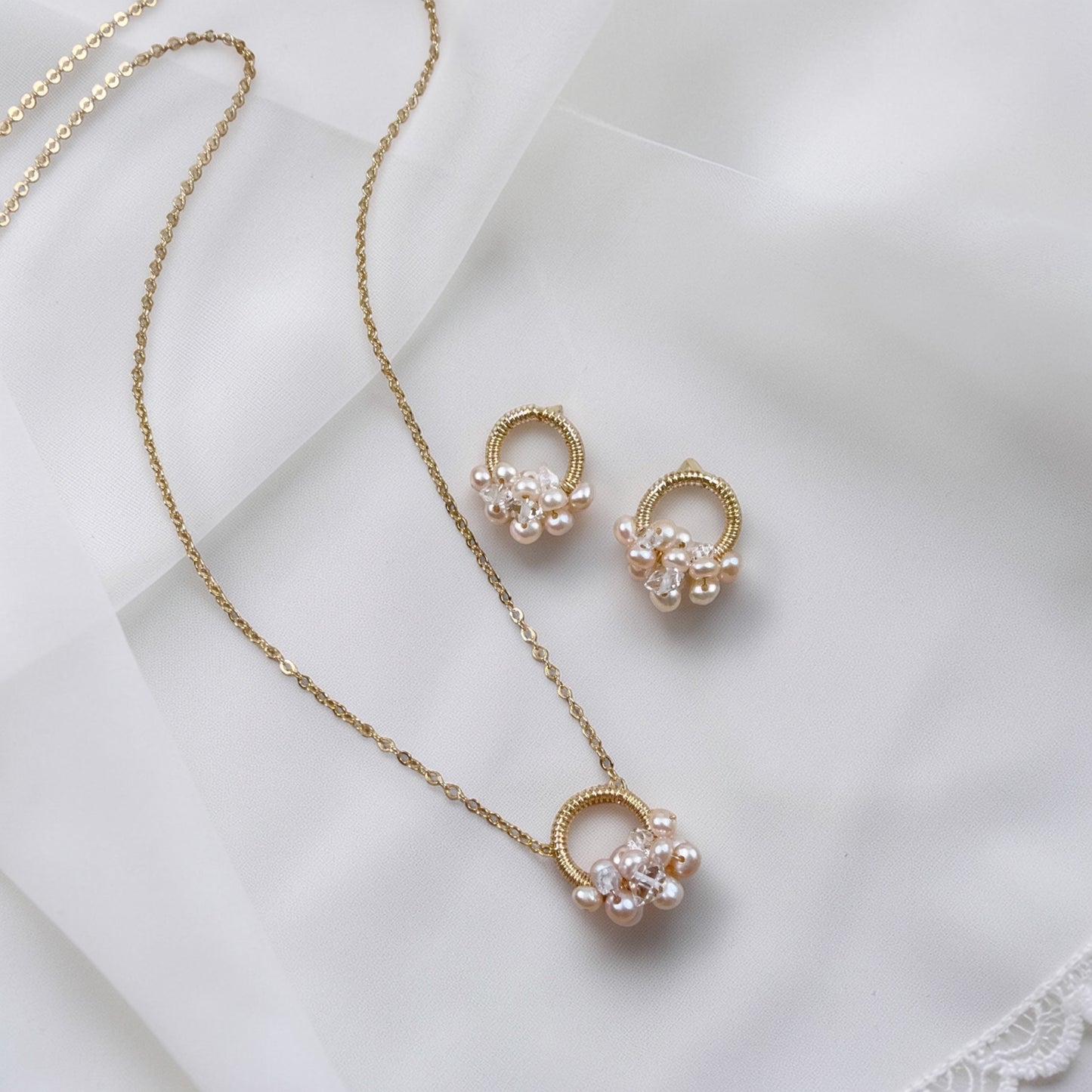 Pink Pearl on Loop Stud Earrings