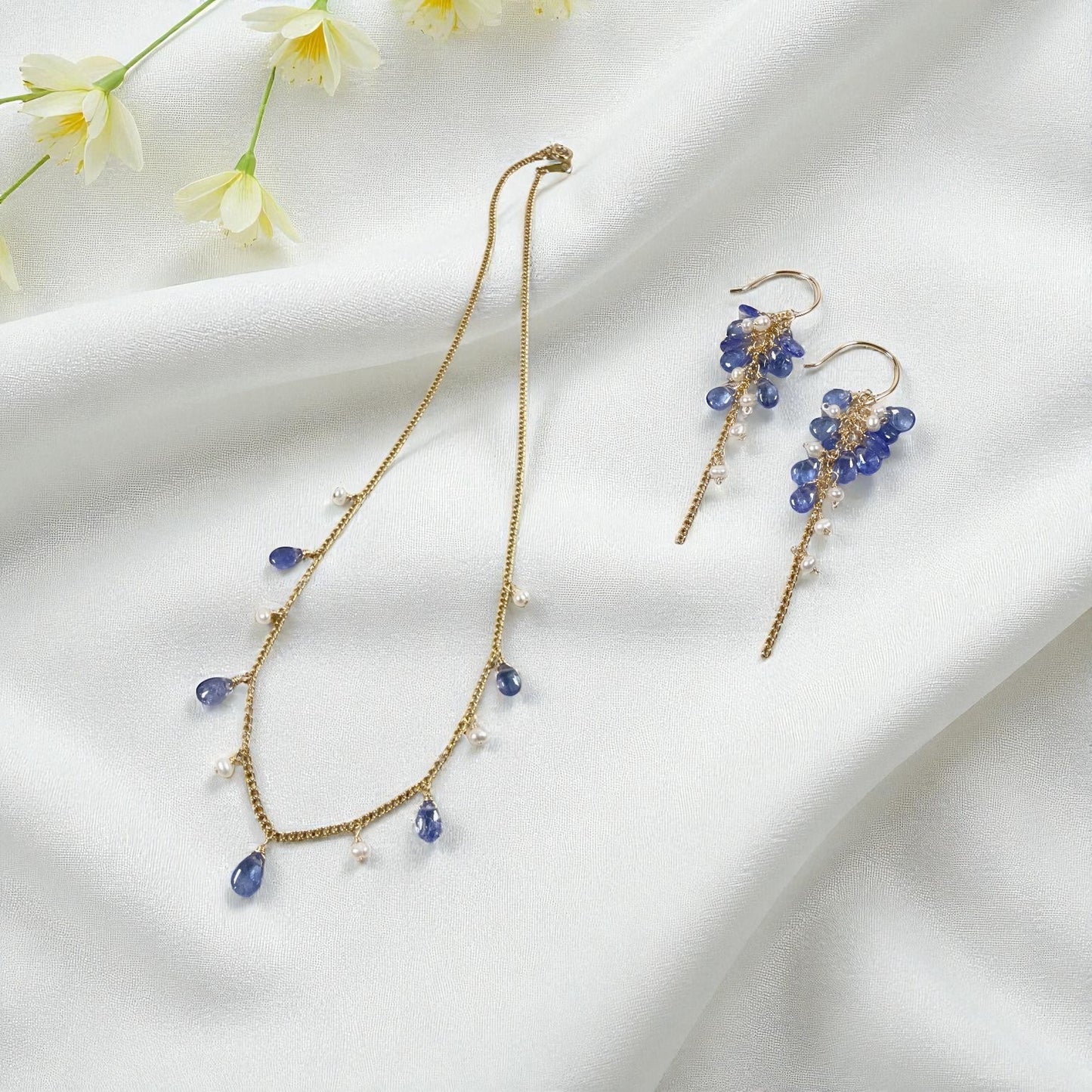 Tanzanite and Pearl Dangle Necklace