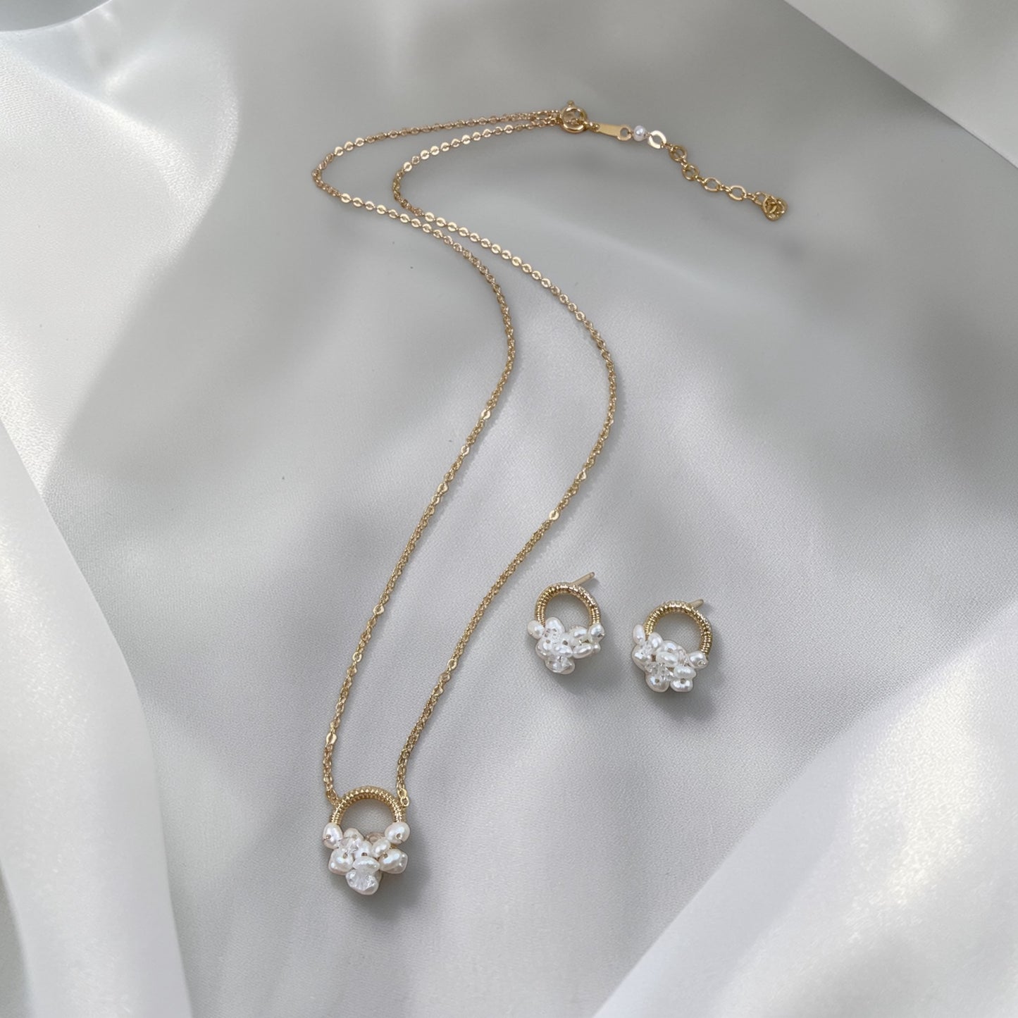 White Pearl on Loop Stud Earrings