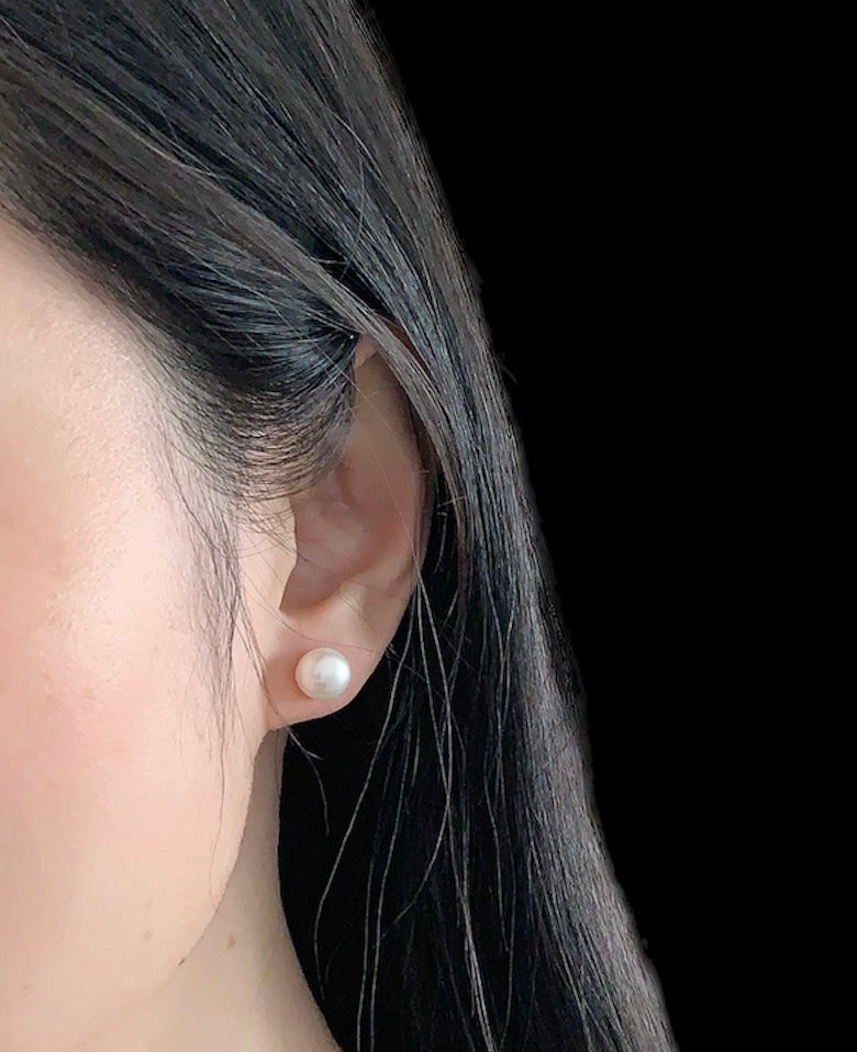 8-8.5mm White Button Pearl Stud Earrings