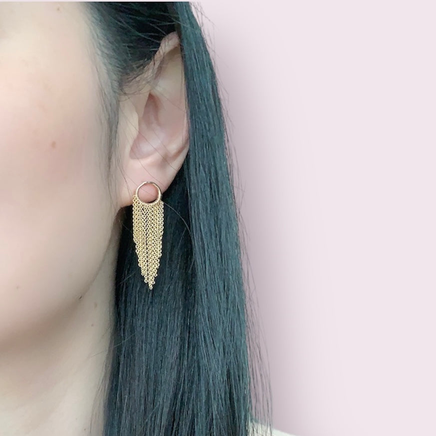 Circle Gold Tassel Earrings