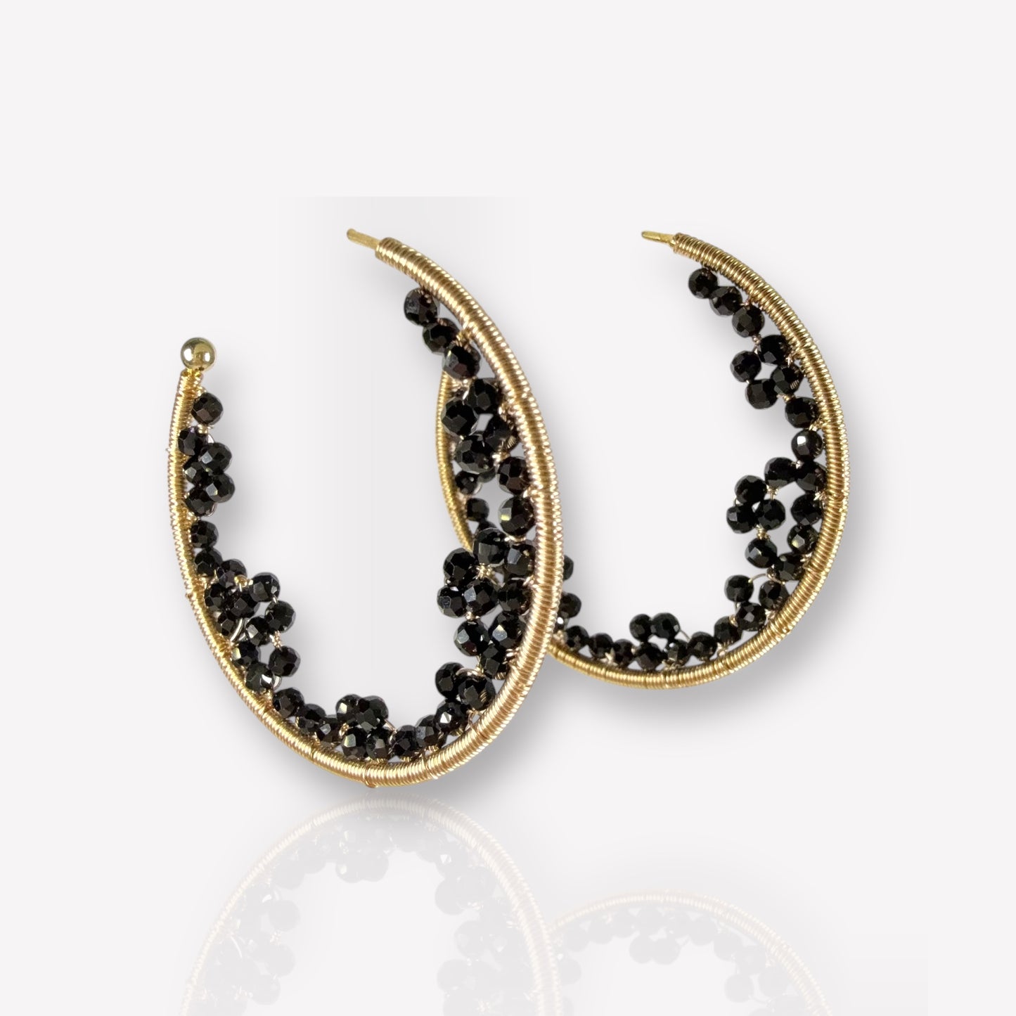 Black Onyx Lace Cave Hoop Earrings