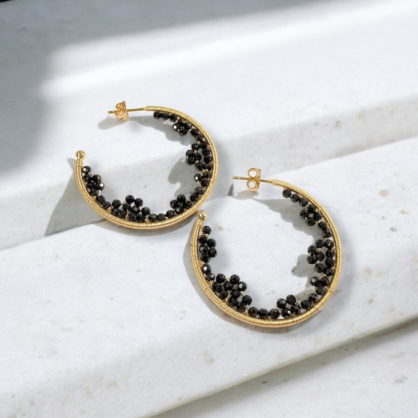 Black Onyx Lace Cave Hoop Earrings