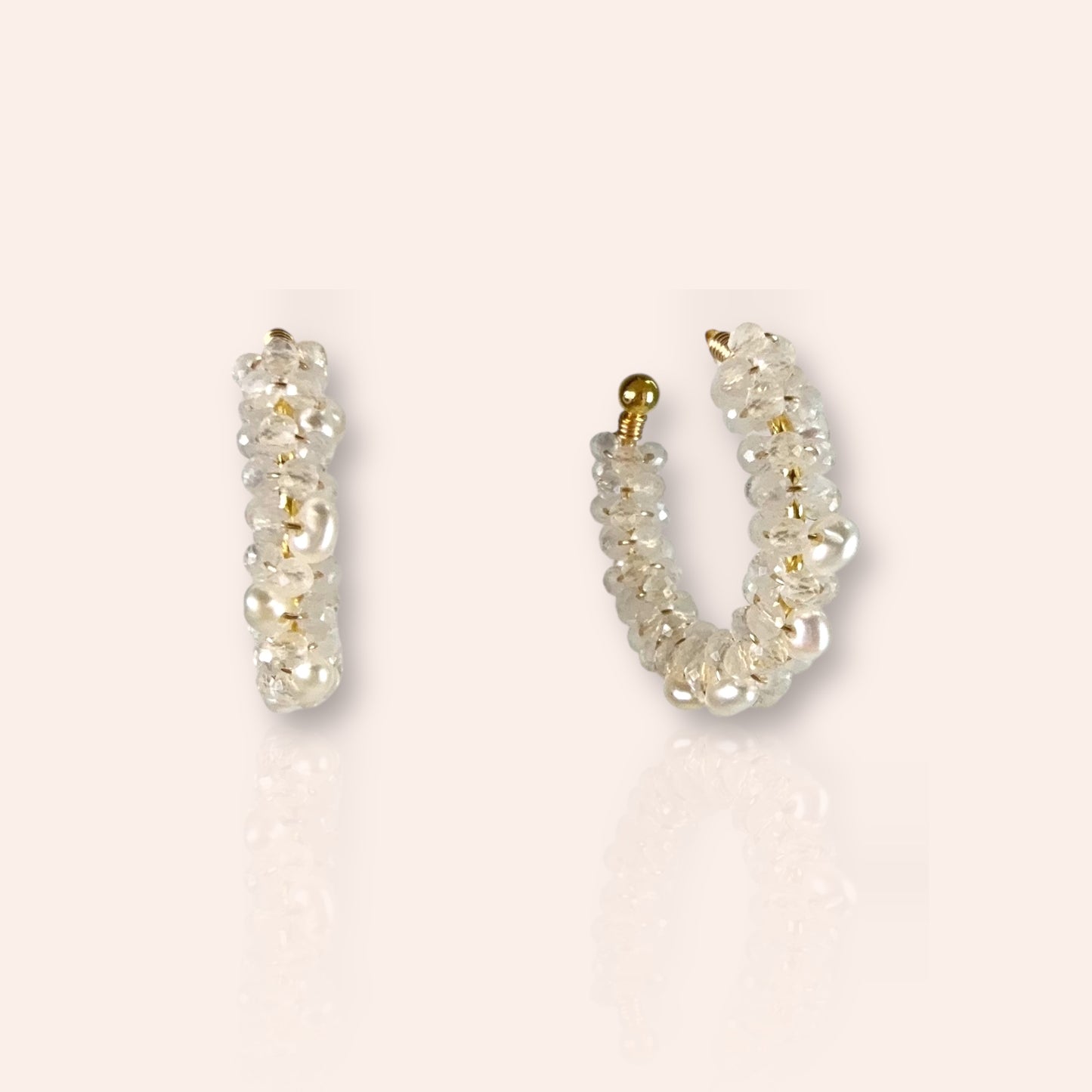 Moonstone and Pearl Hoop Earrings