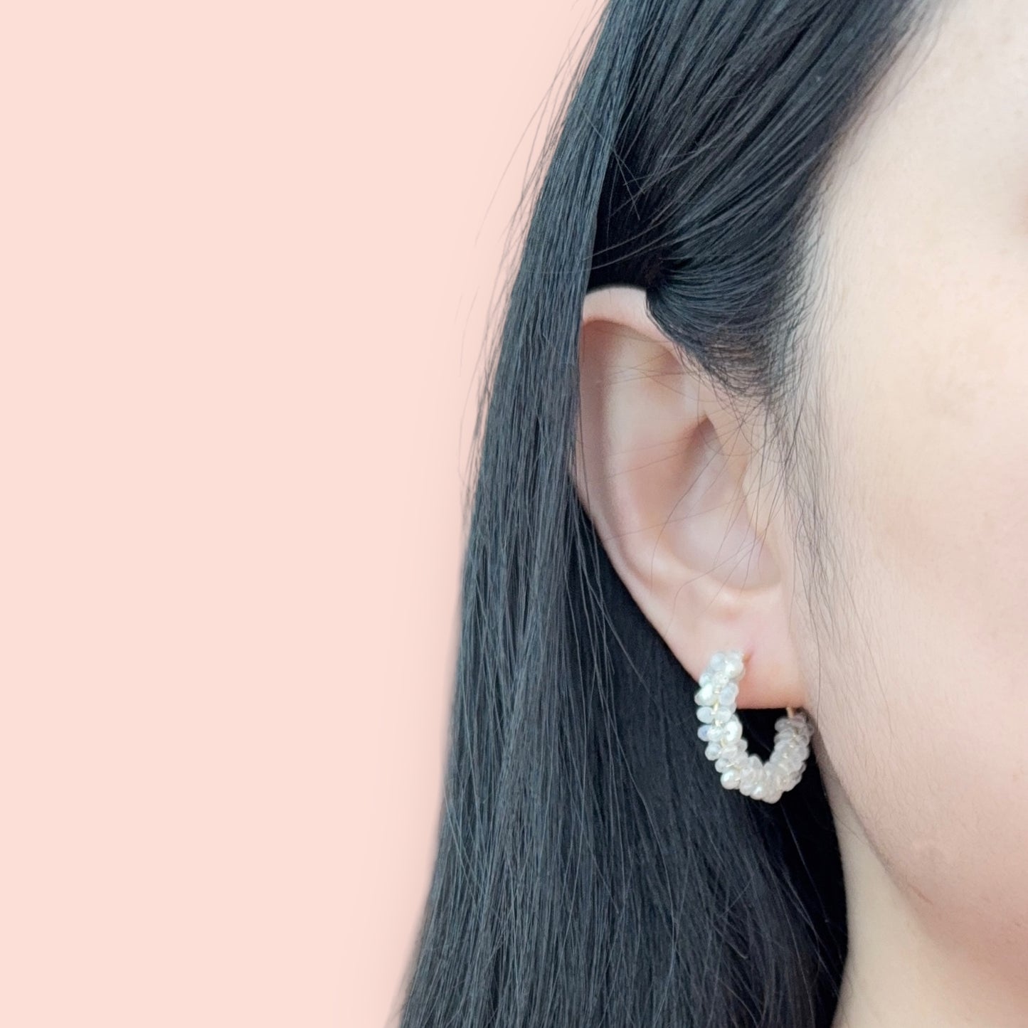 Moonstone and Pearl Hoop Earrings
