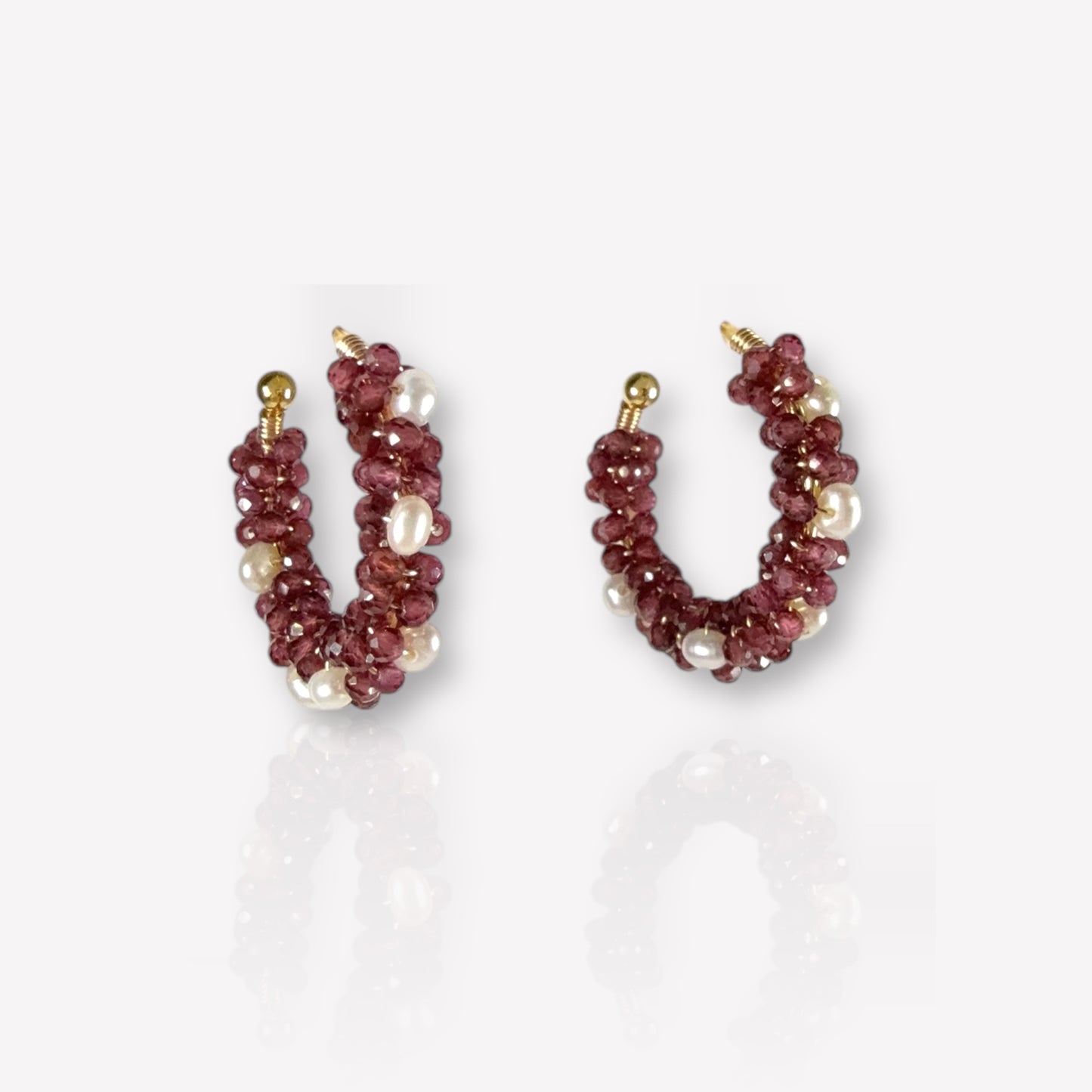 Garnet and Pearl Hoop Earrings