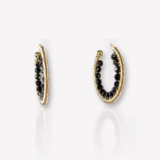 Black Spinel S Hoop Earrings