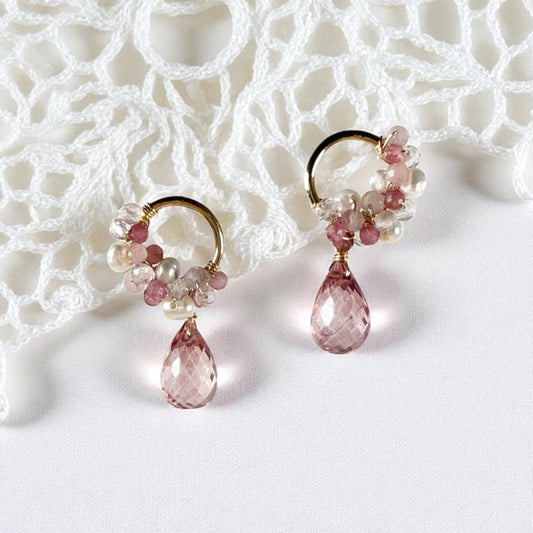 Pink Topaz Floral Dangle Earrings