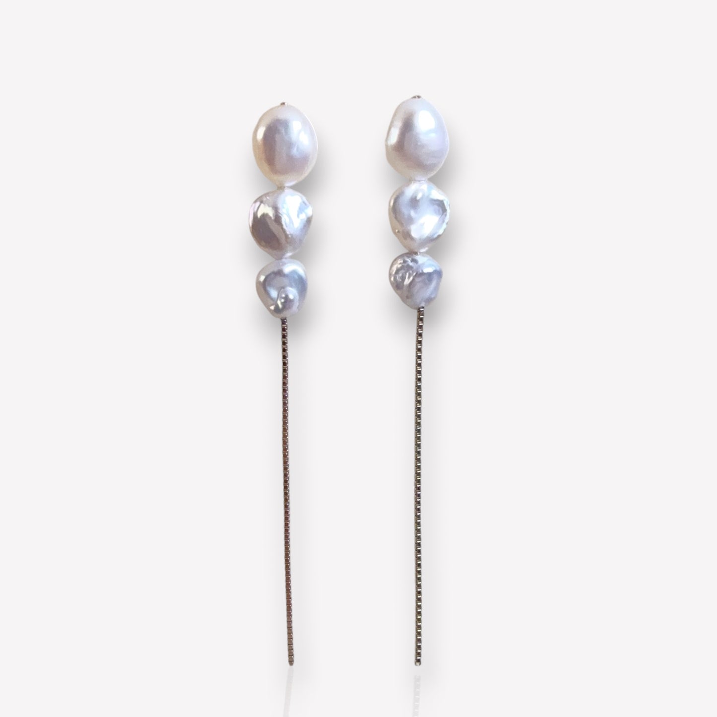 Three Baroque Pearl Chain Earrings