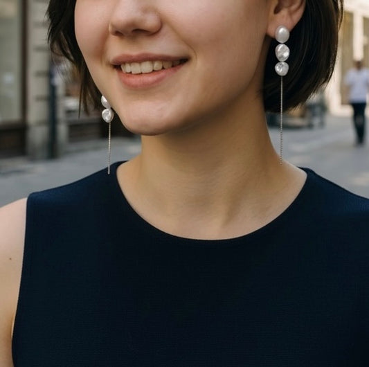 Three Baroque Pearl Chain Earrings