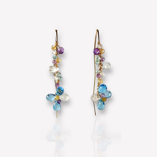 Blue Topaz Floral Dangle Earrings