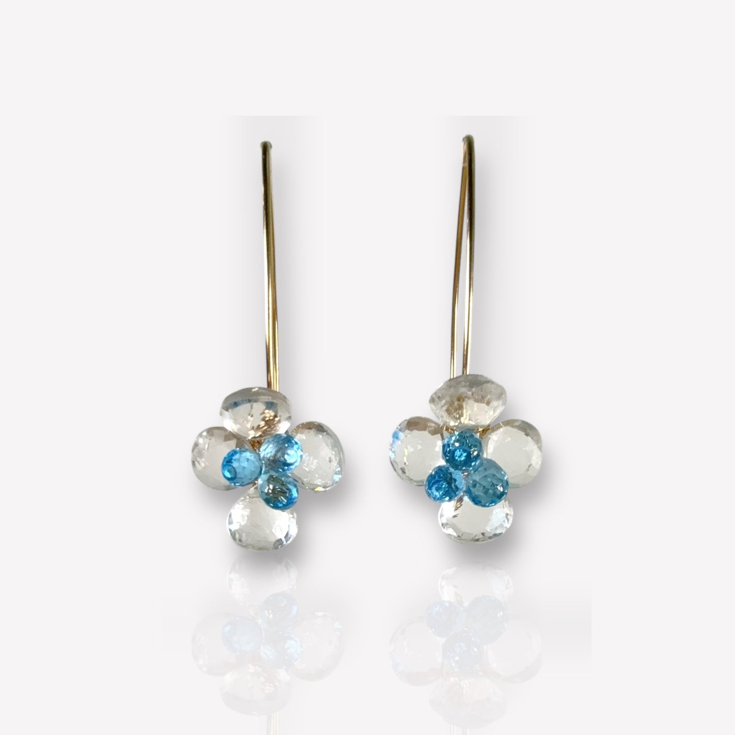 Crystal and Blue Topaz Floral Dangle Earrings