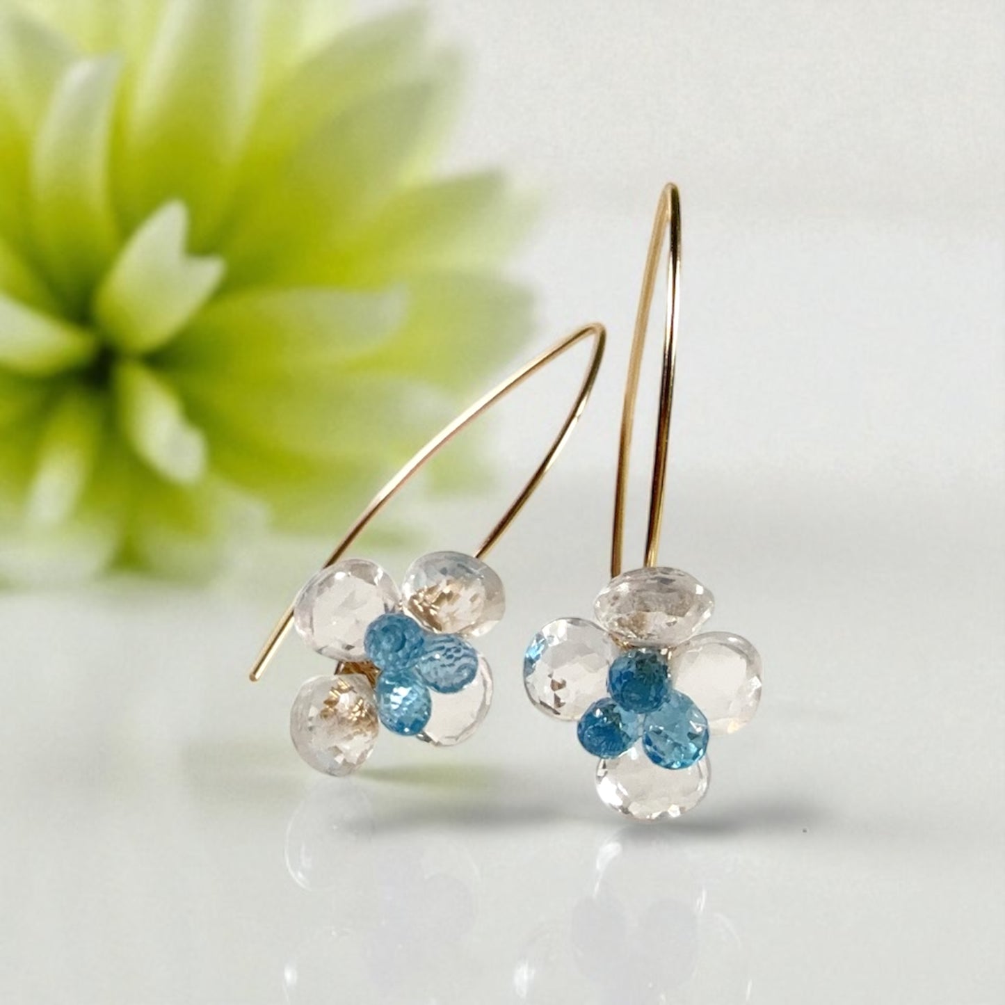 Crystal and Blue Topaz Floral Dangle Earrings
