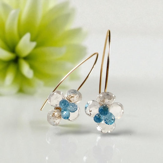 Crystal and Blue Topaz Floral Dangle Earrings