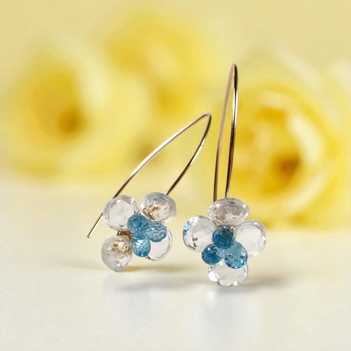 Crystal and Blue Topaz Floral Dangle Earrings