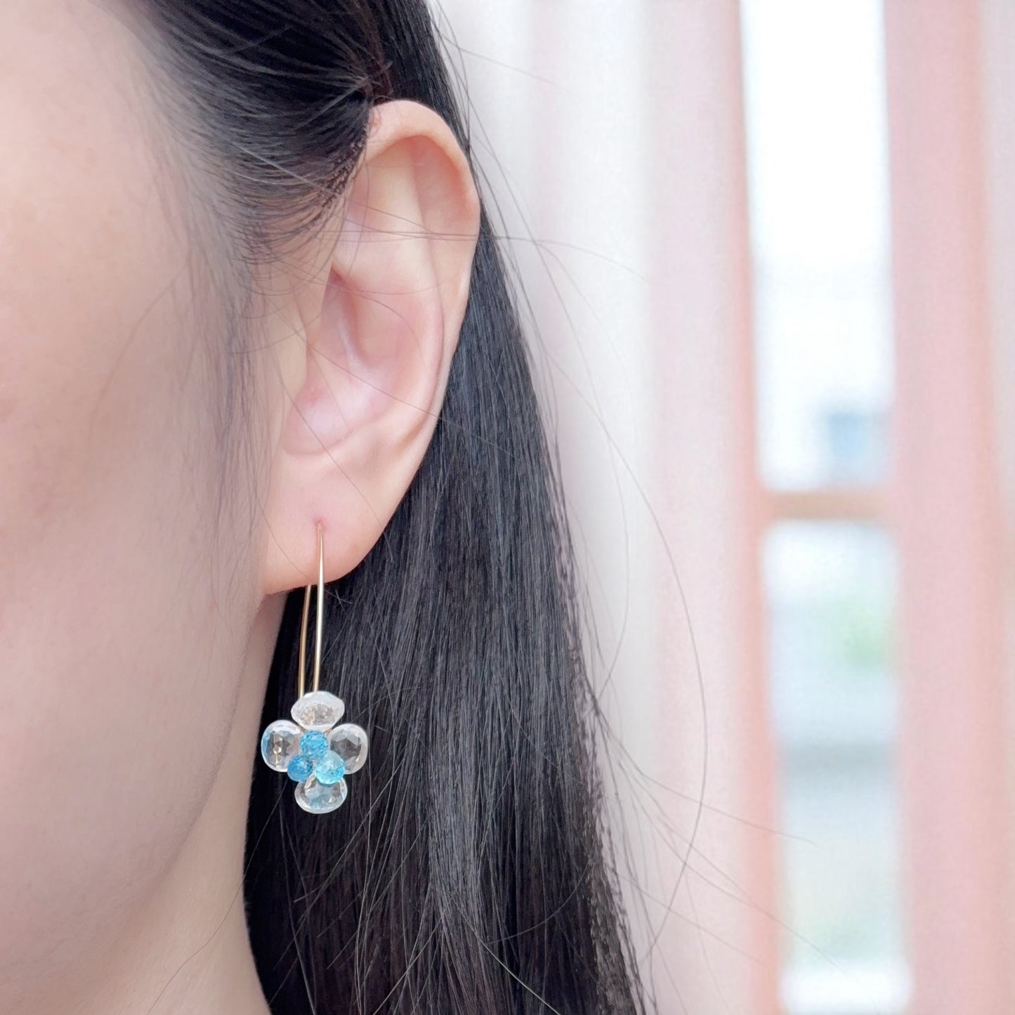 Crystal and Blue Topaz Floral Dangle Earrings
