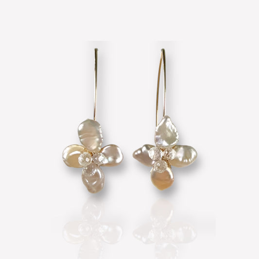 Pearl and Topaz Floral Dangle Earrings